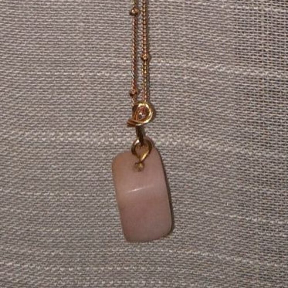 Rose quartz gold wire wrapped pendulum necklace